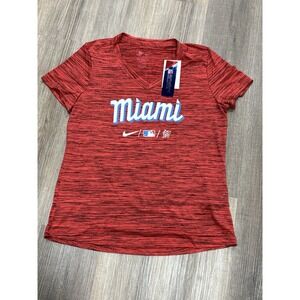 Miami Marlins Nike Womens Tee Shirt Size Large Dri Fit V Neck NWT MLB‎ Stretch